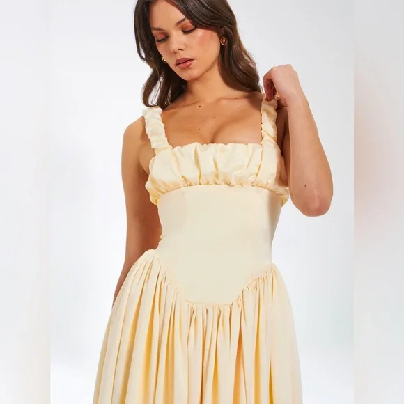 NWT Noreen cream / pastel yellow Satin Corset midi / Maxi formal Sundress - Picture 13 of 16